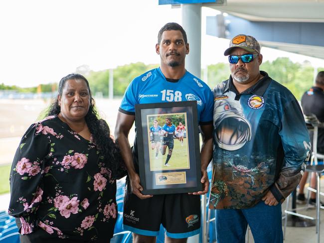 Terrence had his 50th match frame presented by his parents. Credit: Northern Pride Media