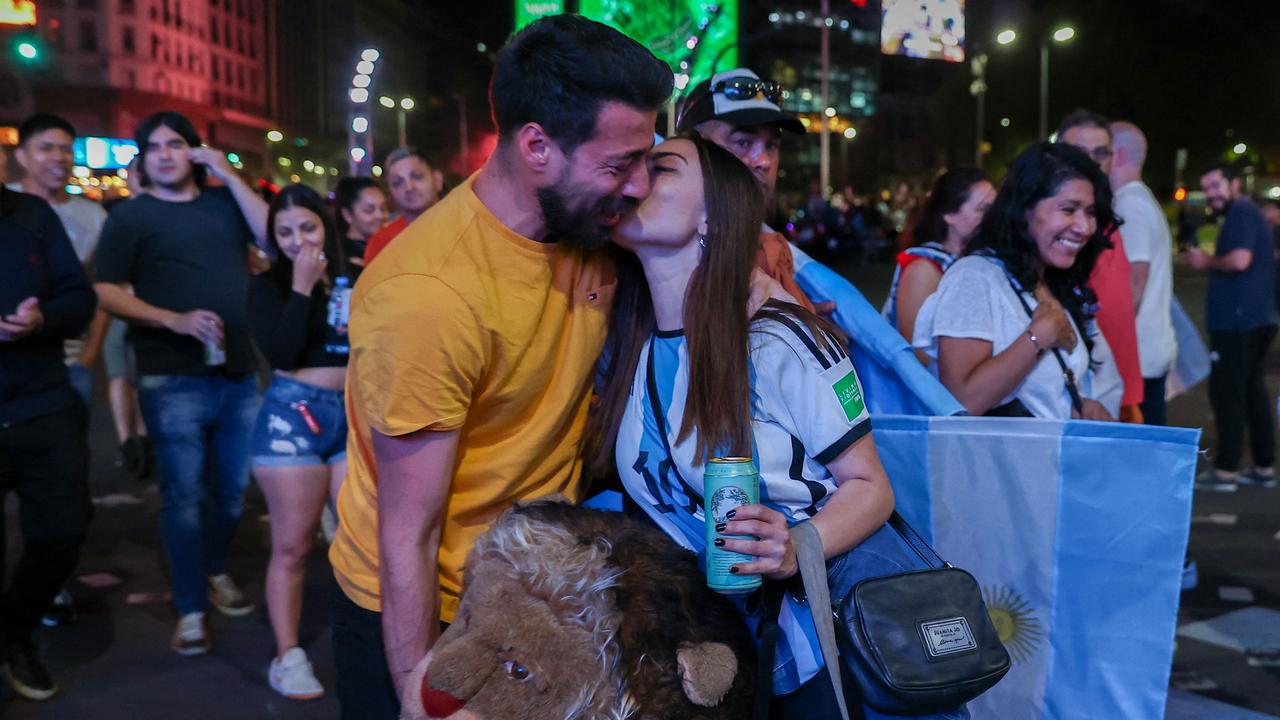 Supporters of the Argentine presidential candidate for the La Libertad Avanza alliance, Javier Milei, celebrate his victory in the presidential election run-off. Picture: AFP