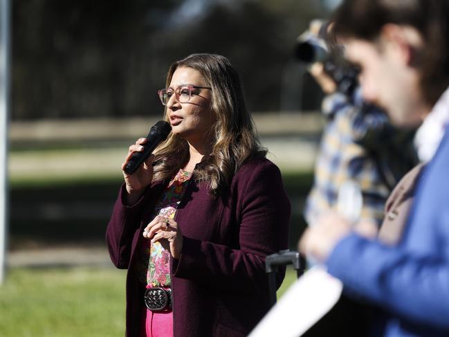 Greens Senator Mehreen Faruqi addresses a student protest. The Senator has been advocating for changes to the way HECS debts are indexed and repaid. Picture: NCA NewsWire/ Dylan Robinson