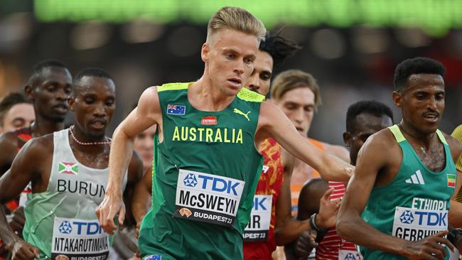 Stewart McSweyn of Team Australia competes in the Men's 5000m Heats during day six of the World Athletics Championships Budapest 2023. Picture: Shaun Botterill