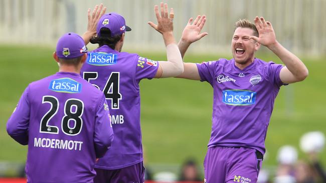 James Faulkner celebrates another wicket for the Hobart Hurricanes. Picture: Steve Bell/Getty Images