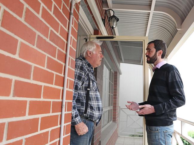 Labor endorsed Hobart City Council candidate Stephen McCallum doorknocking in Sandy Bay. Picture: LUKE BOWDEN