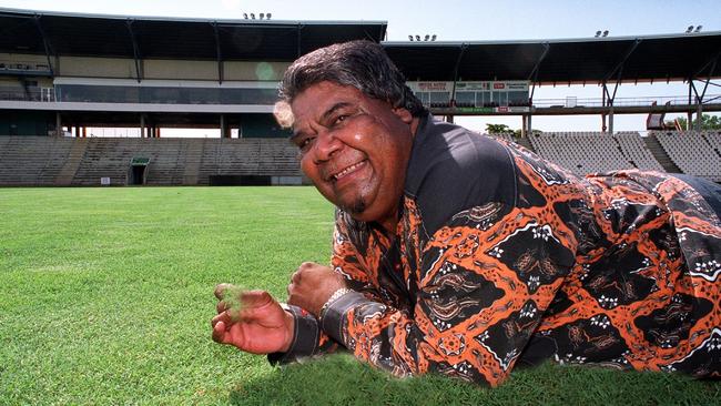 The late John Ah Kit, who was a former sports minister, getting a feel of the newly turfed Marrara stadium in 2002. Picture: Clive Hyde