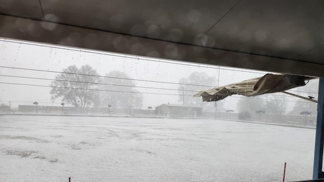 The Laidley Bowls Club after the hailstorm. Picture: Facebook