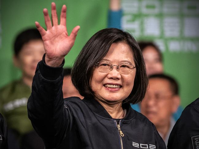 TAIPEI, TAIWAN - JANUARY 11: Tsai Ing-Wen waves after addressing supporters following her re-election as President of Taiwan on January 11, 2020 in Taipei, Taiwan. Tsai Ing-Wen of the Democratic Progressive Party (DPP) has been re-elected as Taiwans president as voters displayed their disapproval of Beijing by opting for a leader who had campaigned on defending their country from China. (Photo by Carl Court/Getty Images)