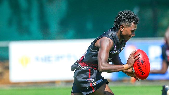 Tristan Singh-Lippo goes for a dash against St Mary’s in Round 2. Picture Glenn Campbell