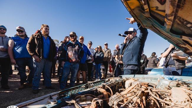 The 2024 Winter Shitbox Rally wrapped up with an auction at Blatherskite Park, Alice Springs, on June 22. Picture: Box Rallies