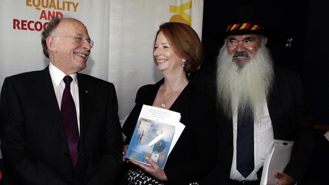 Then-prime minister Julia Gillard with Leibler and indigenous leader Pat Dodson during a function at the National Gallery of Australia in Canberra.