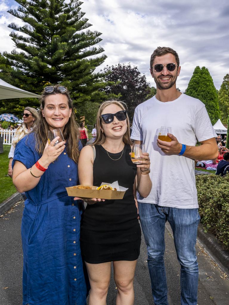 Sophia Nemer, Emily Steele, Tommy Lg. TAS Wine Festival. Picture: Caroline Tan