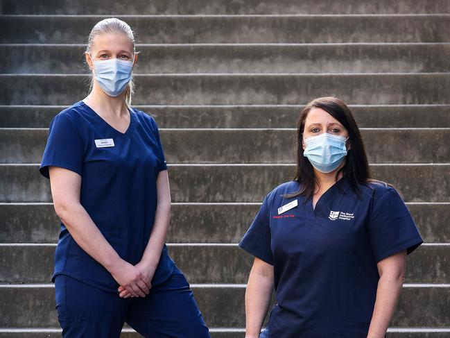 Northern Hospital ICU nurse Jacqui Harper and Royal Melbourne Hospital ICU nurse Michelle Spence urged people to get vaccinated. NCA NewsWire / Ian Currie