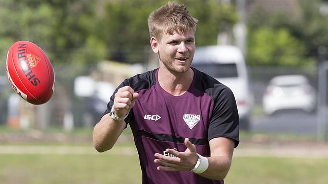 Michael Hurley practices his ball skills at training. Picture: Ian Currie