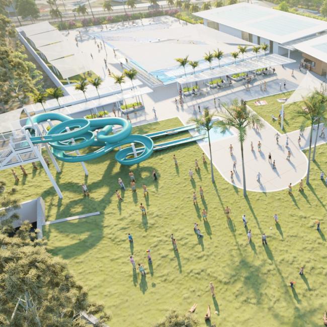 Ariel vision of the Boyne Tannum Aquatic and Recreation Centre (BTARC) designs proposed by Council this yer. Picture: GRC