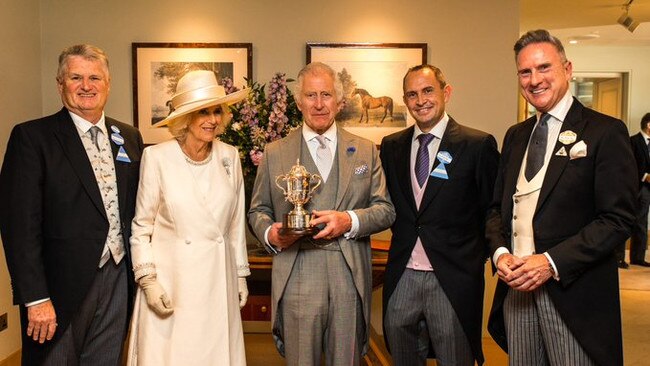 Peter McGauran (left) with King Charles, Quern Camilla, Chris Waller and Neil Wilson at Royal Ascot in June.