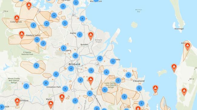 The Greater Brisbane map shows where the power outages are.