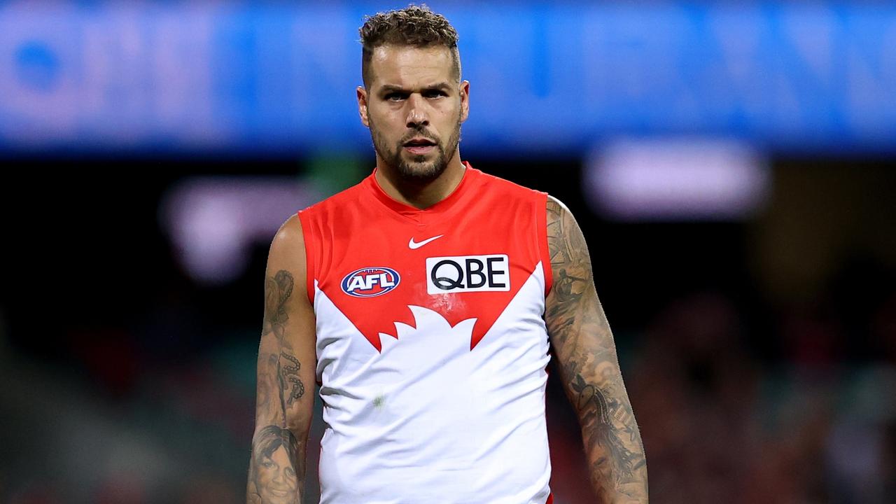 Lance Franklin was goalless against Port Adelaide, with the Swans revealing on Tuesday he suffered a knock to the knee. Picture: Brendon Thorne / Getty Images