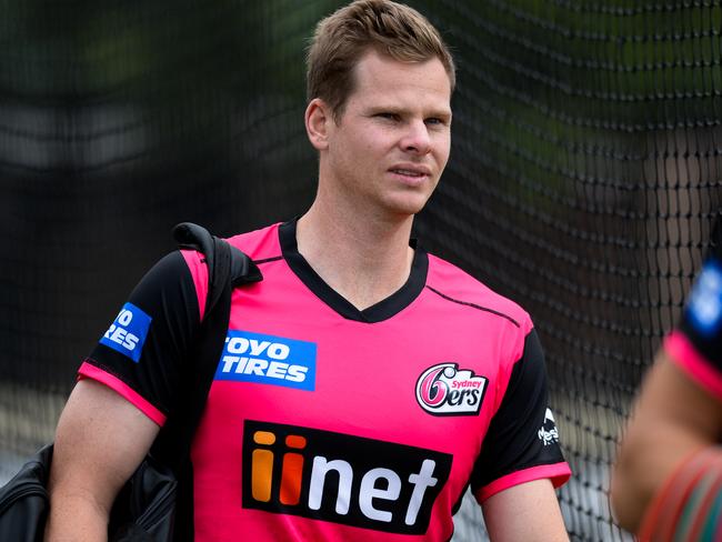 Former Australian captain Steve Smith trains with the Sydney Sixers in December.