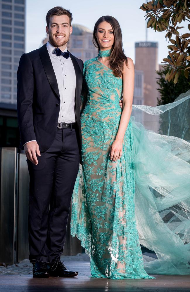 Jack with Charlotte, who wears an Oglia-Loro gown at the Crown Promenade Hotel. Picture: Jake Nowakowski