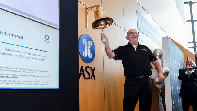 Nuix CEO Rod Vawdrey rings the bell at the Australian Securities Exchange in December 2020. Picture: Bianca De Marchi