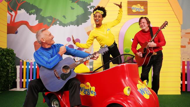 Australian children's performers 'The Wiggles' (L-R) Anthony Field, newcomer Tsehay Hawkins (16) and Murray Cook .The group are being inducted to The ARIA hall of Fame which acknowledges performers, producers, songwriters and others who have influenced music culture in Australia. Jane Dempster/The Australian.