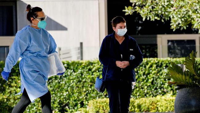 Staff members are seen at the SummitCare nursing home in Baulkham Hills. Picture: NCA NewsWire/Bianca De Marchi