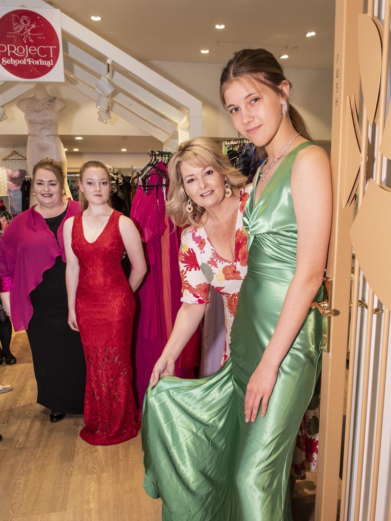 (From left) Kim Stokes, Hannah Clutterbuck, Gay Hold and Charlie Jennings at Project School Formal’s pop-up store at Grand Central. Picture: Nev Madsen.