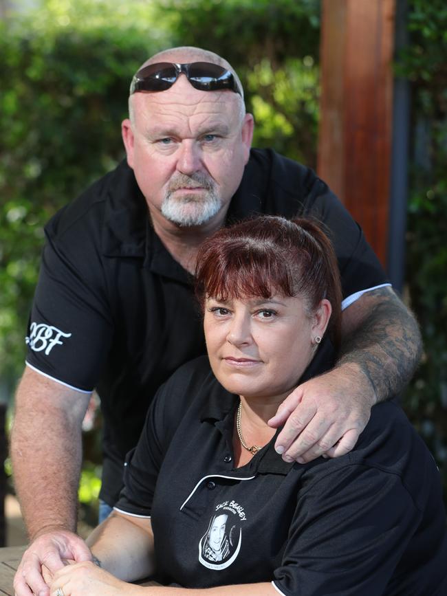 Brett Beasley and Belinda Beasley one year on from their son Jack Beasely's stabbing death in Surfers Paradise. Picture: Glenn Hampson.