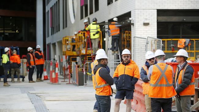 Construction workers on a work site in North Sydney. Picture: John Appleyard/NewsWire