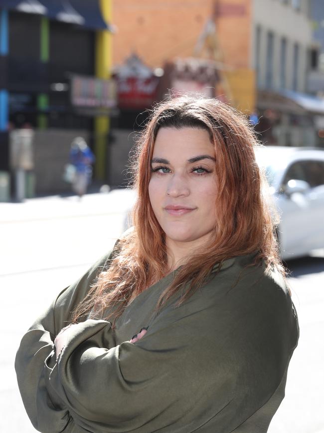 Taylor-Dane Cadell in Surfers Paradise speaking out after being abused for not wearing a mask. She has a medical exemption which means she doesnt need to wear a mask. Picture: Glenn Hampson.