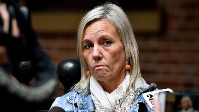 Linda Reynolds, sister of Michael Insley, speaks to the media outside the Supreme Court in Sydney, Wednesday, August 22, 2018. Picture: AAP /Joel Carrett.