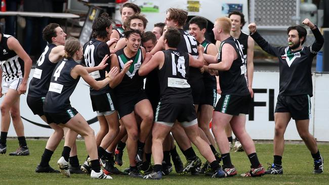 Donvale celebrates its under-19s premiership last year. Picture: George Salpigtidis/AAP