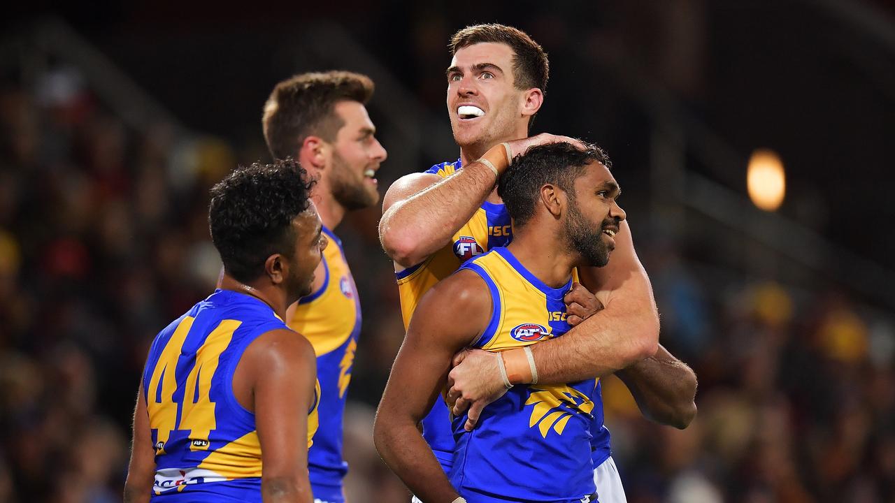 Liam Ryan celebrates a goal against Adelaide last weekend.