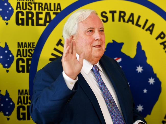 Clive Palmer in Townsville endorsing his Clive Palmer's United Australia Party candidates. Picture: Alix Sweeney