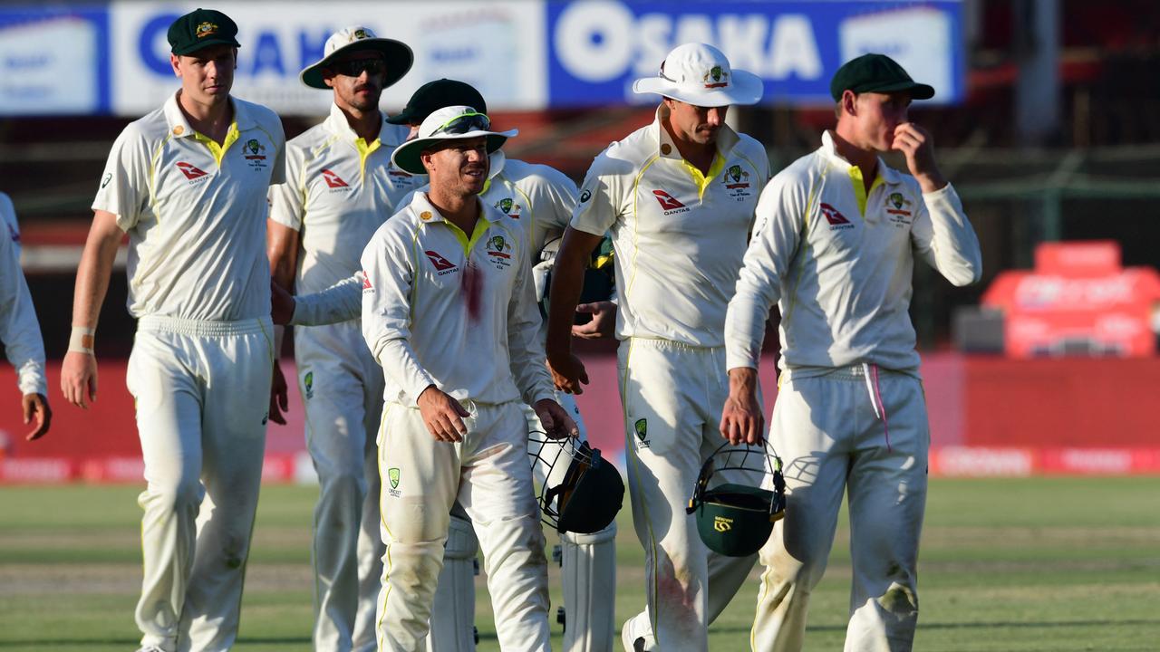 Australia's players leave the field after another blown opportunity on day 5 of a Test. Picture: AFP