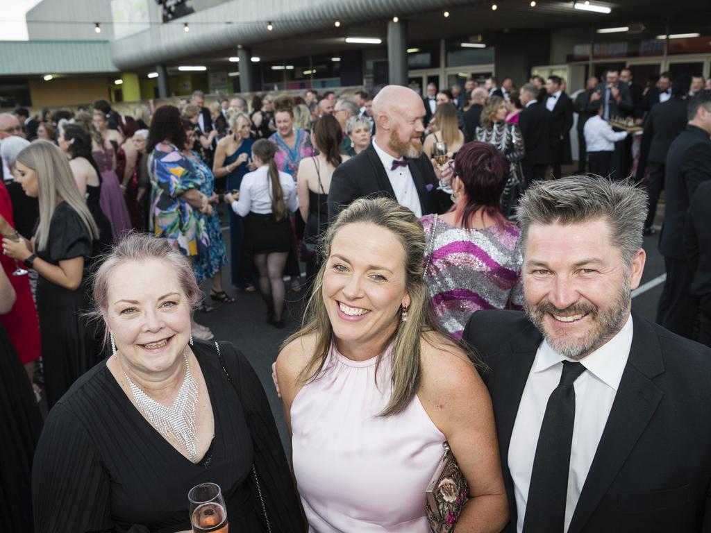 Claire Torkington (left) of Ability Enterprises with Tracey and Shane Ford representing Grand Central at the Focus HR Business Excellence Awards 2023 hosted by Toowoomba Chamber at Rumours International, Saturday, October 21, 2023. Picture: Kevin Farmer