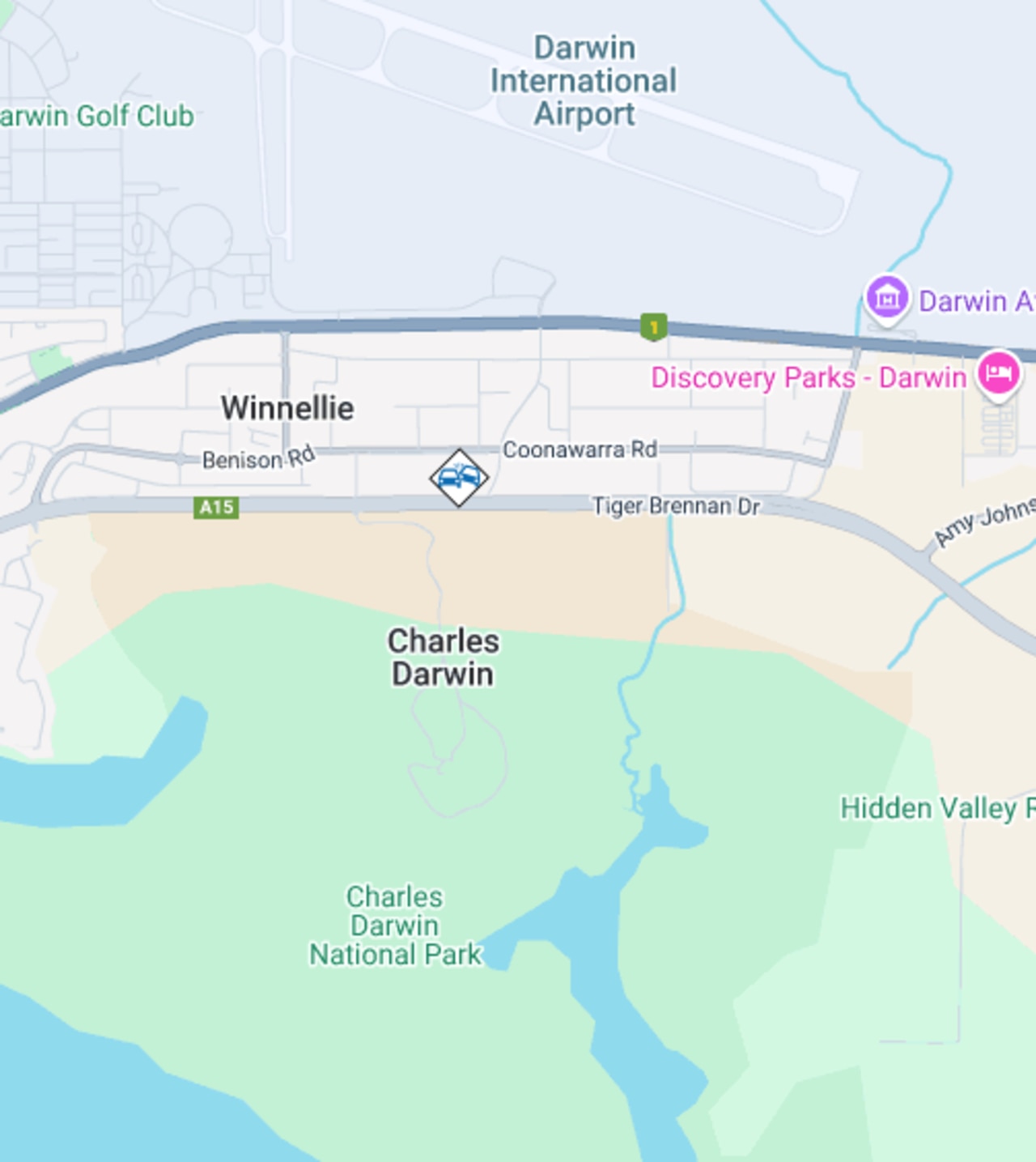 NT Incident map shows an active crash on Tiger Brennan Drive on May 13, 2025.