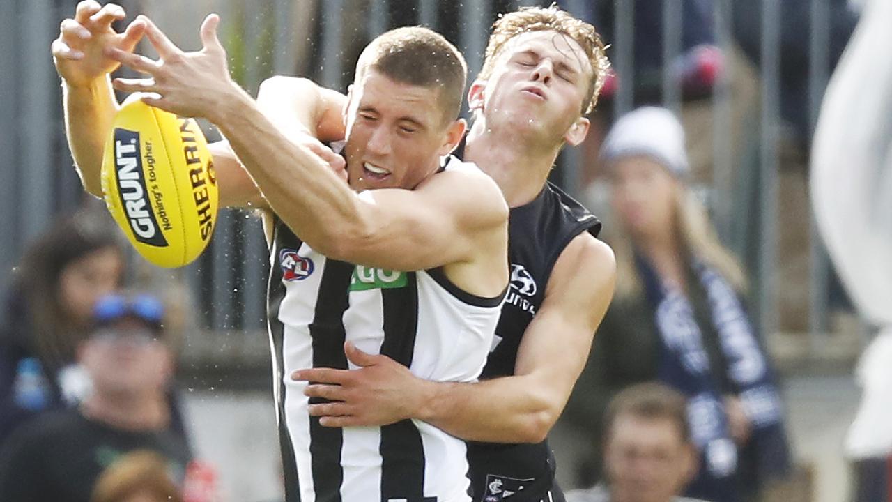 Darcy Cameron was quiet in his first hit-out for the Magpies. Picture: Getty Images