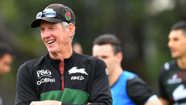 Wayne Bennett is almost a new person at Redfern, a lighter soul than the one that wandered Red Hill. Picture: AAP Image/Dean Lewins