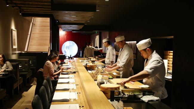 Sushi chefs serve up the omakase menu at Kisume. Picture Andrew Tauber