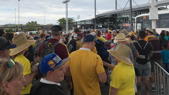 Spectators leave the Rugby 7s match