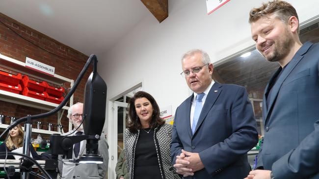 Former Prime minister Scott Morrison touring the Seer medical facility in Melbourne. Picture: NCA NewsWire / David Crosling