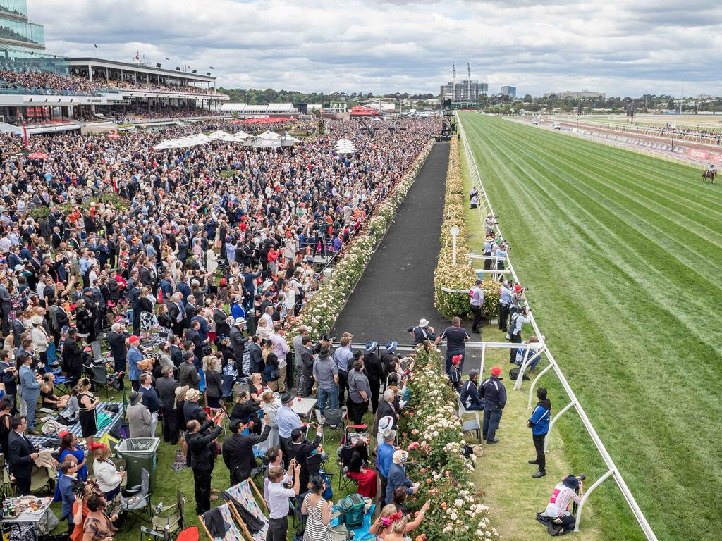 As a few clouds start to roll in, Flemington nears capacity ahead of the 2016 Melbourne Cup. Picture: Jake Nowakowski