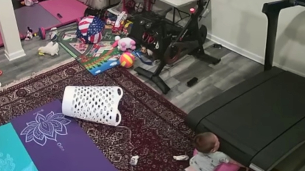 The little boy can then be seen crawling towards the exercise machine. Picture: US Consumer Product Safety Commission/YouTube