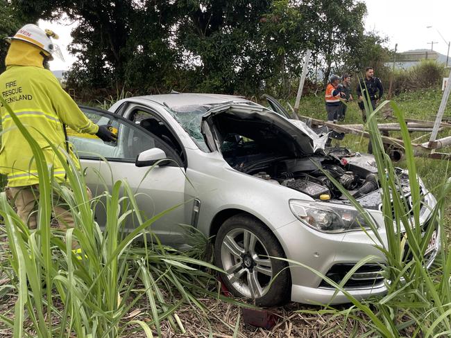 A car has crashed into irrigation equipment in a cane field in Farleigh, seriously injuring the driver. Photo: Zoe Devenport