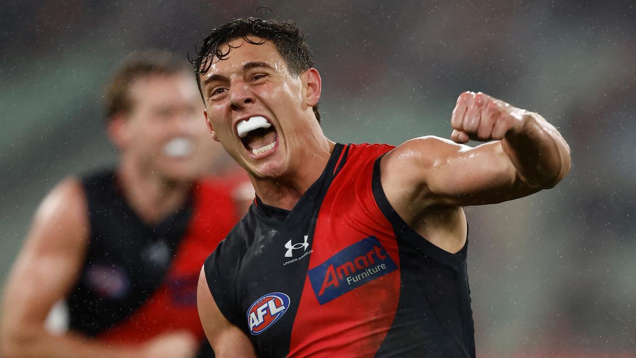 Jye Caldwell put the Bombers in front before Houston’s matchwinner. Picture: Michael Willson/AFL Photos