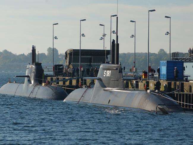 Two type 212 submarines, built by TKMS, at a German naval base in northern Germany. Picture TKMS