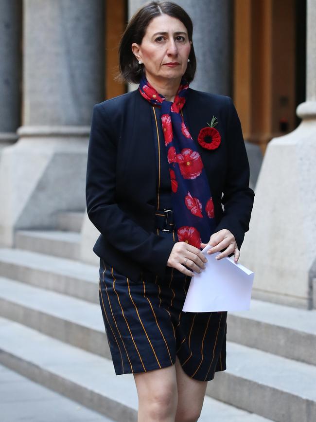 Ms Berejiklian at the Martin Place Cenotaph for Anzac Day on Saturday. Picture: David Swift.