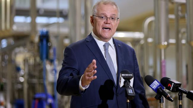 Prime Minister Scott Morrison speaking during a press conference at the Tooheys Brewery in Lidcombe on Thursday. Picture: NCA NewsWire / Damian Shaw