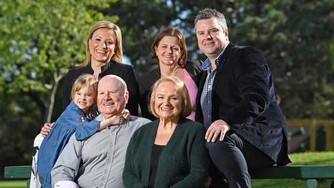 Retiring detective Sid Thomas with wife Linda (front right) son Matt, daughter Natalie (back left) daughter in law Debbie (back right) and granddaughter Bridie, 5. Photo: Tom Huntley.