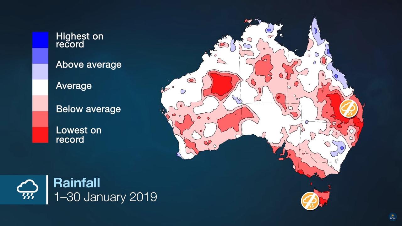 Much of Australia has had lowest on record rain levels. Picture: Bureau of Meteorology.