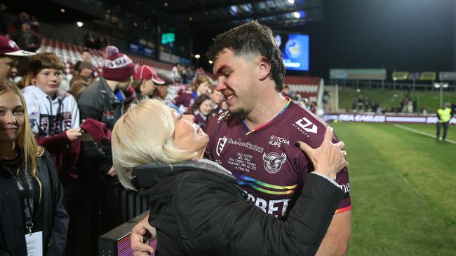 Zac Fulton embraced his grandmother Anne after the game. Picture: NRL Photos.